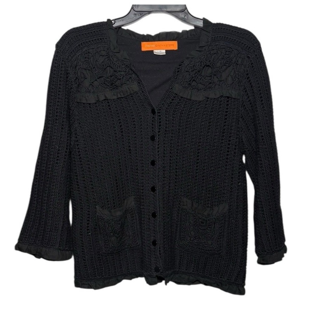 Cynthia Cynthia Steffe Crochet Black Cardigan Size L Dark Cottage-core